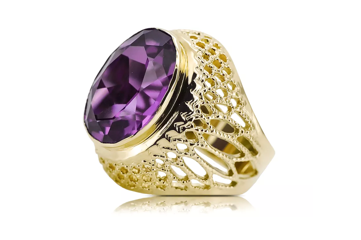 Amatista Oro amarillo de 14 quilates Anillo Artesanía vintage vrc089y